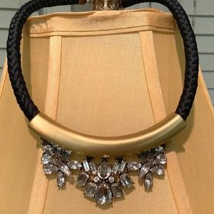 Navy cord, Bronze and Rhinestone necklace